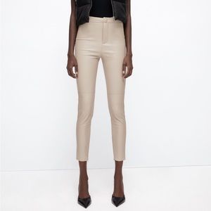 Zara high rise faux leather legging M Tan NWT